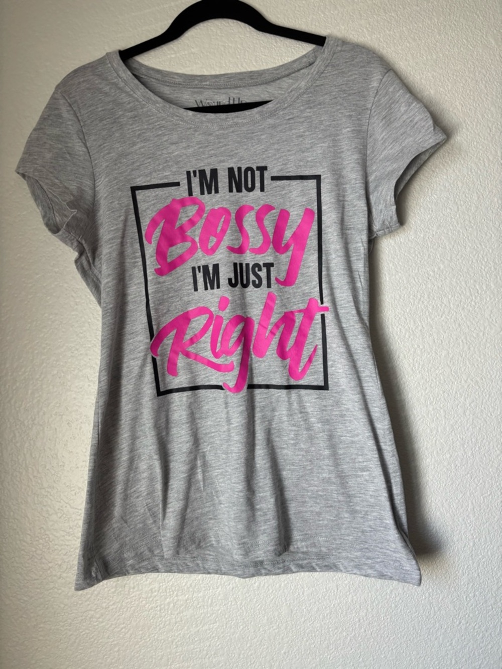 Wound Up Gray Tee with Hot Pink Graphic 'Bossy' Print